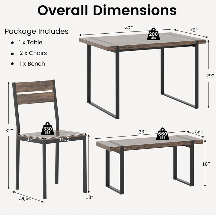 Giantex 4-Piece Dining Table Set for 4 with 1 Bench and 2 Chairs