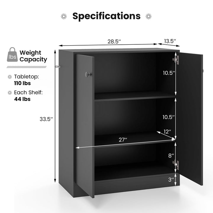 Giantex 2 Door Storage Base Cabinet - Freestanding Floor Cabinet with 3-Tier Shelf