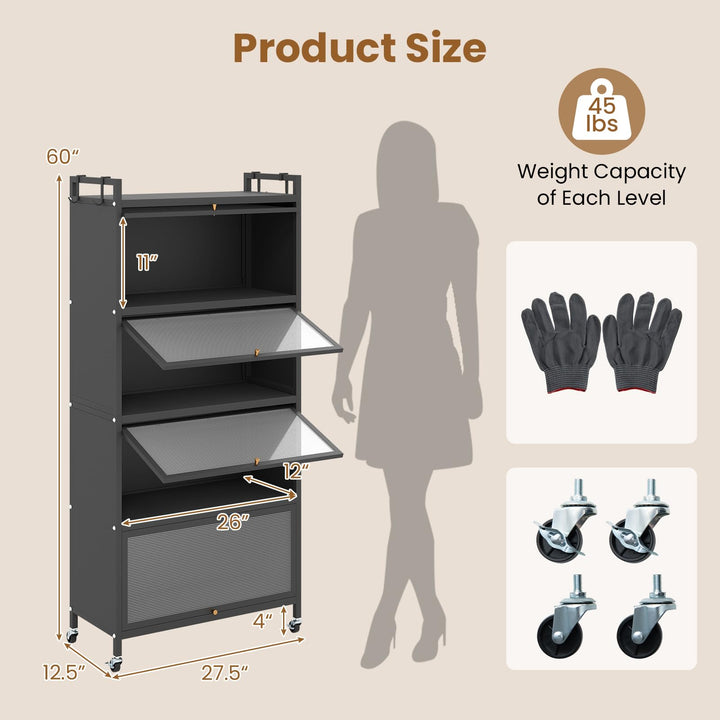 Giantex 5-Tier Kitchen Storage Cabinet, Freestanding Metal Baker&
