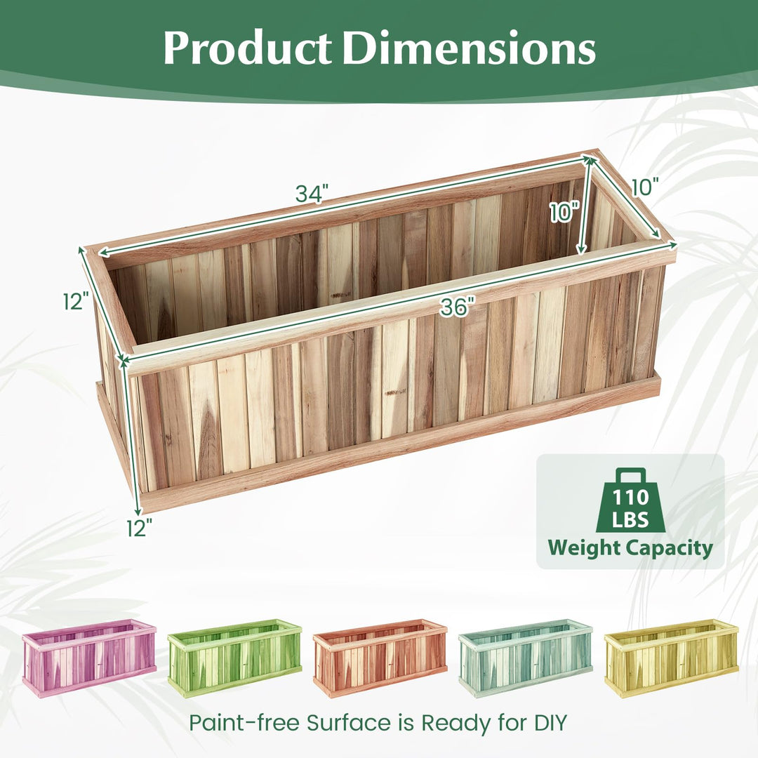 Giantex Rectangular Acacia Wood Raised Garden Bed w/Drainage Gaps