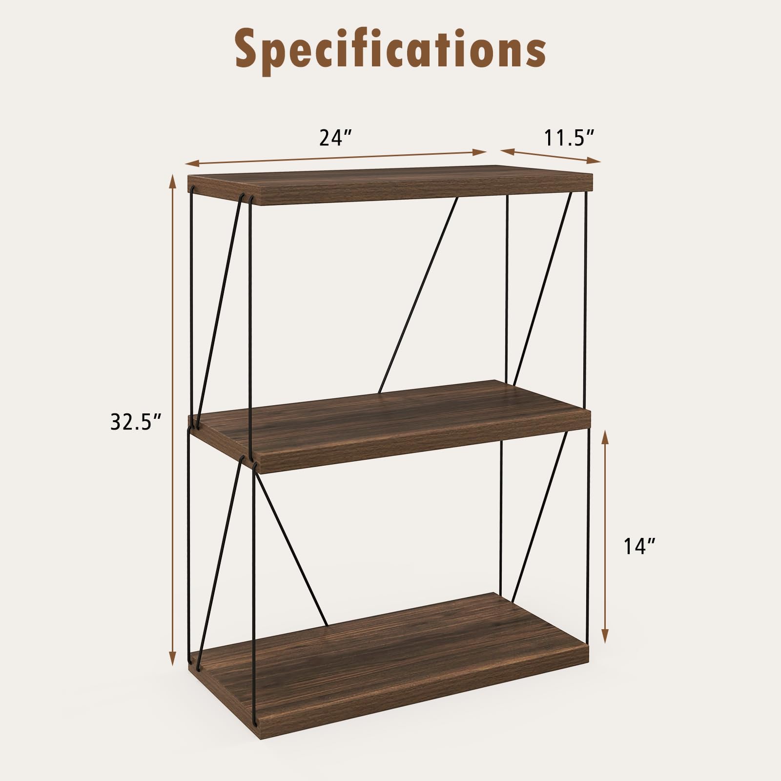 Giantex 3-Tier Open-Back Bookshelf, Freestanding Display Rack, Metal Frame Storage Shelf
