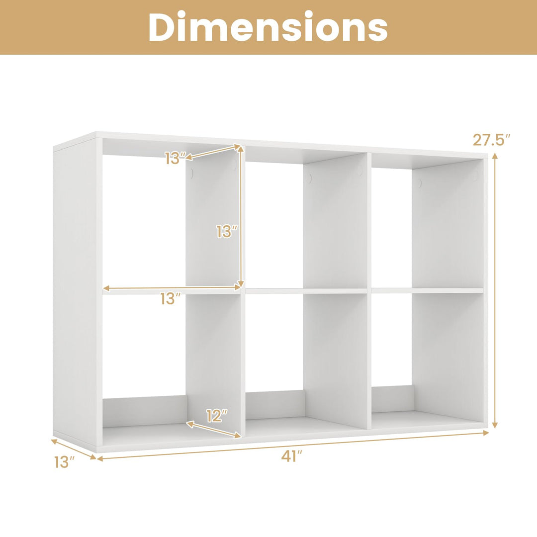Giantex 6-Cube Bookcase, White Cubby Bookshelf w/Back Guardrail & Anti-Tipping Kits