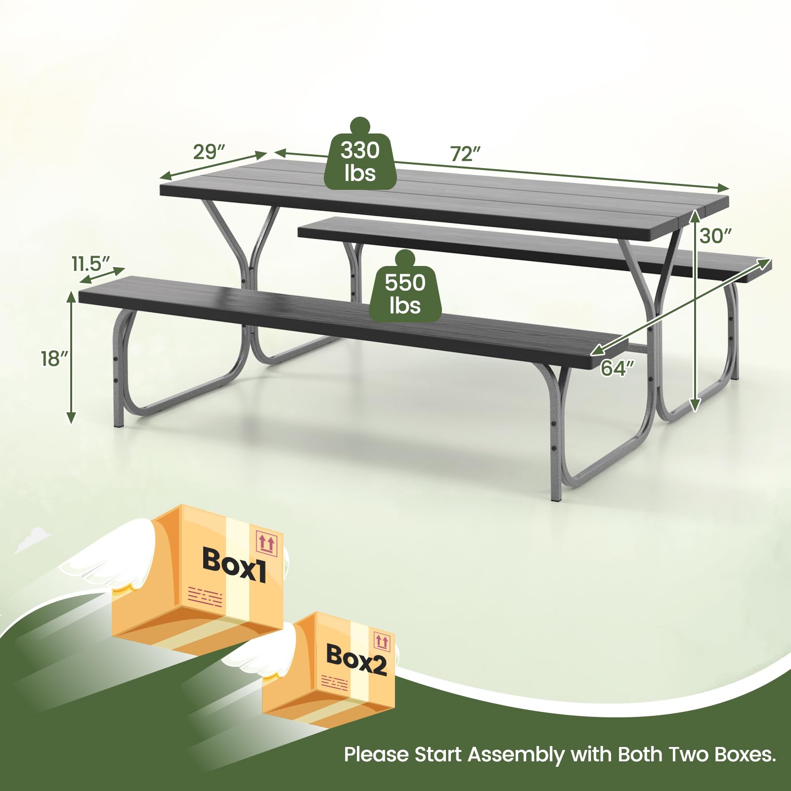 Giantex Picnic Table 6FT for 8 Person, Outdoor Table Set w/ 2 Benches