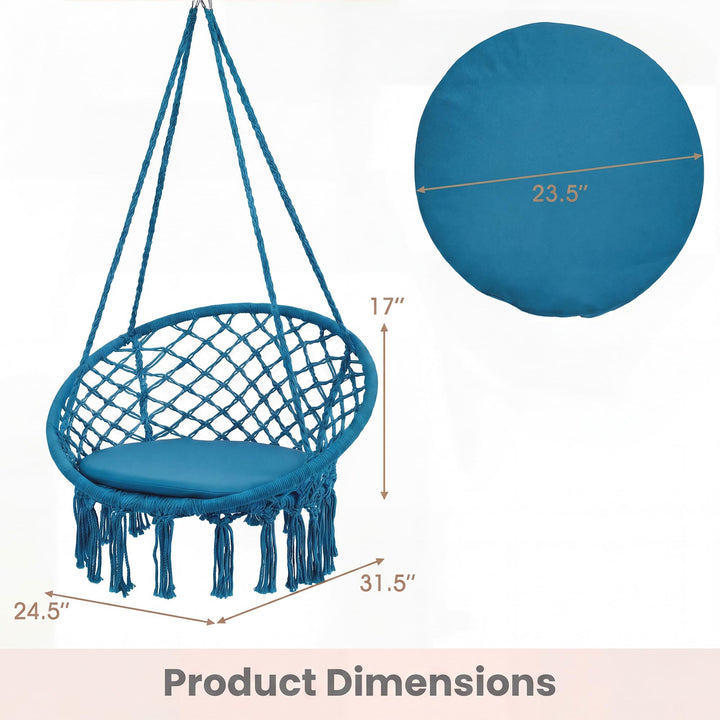 Giantex Hammock Chair Macrame Swing with Round Seat Cushion and Hardware Kit