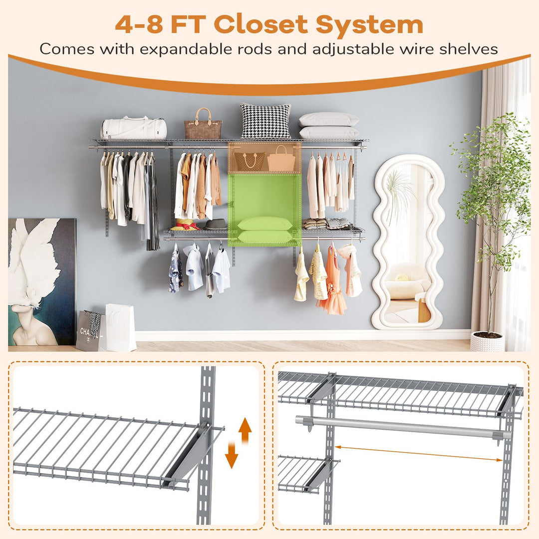 Giantex Closet Organizer System Wall-mounted Custom Closet Kit w/Adjustable Storage Shelves