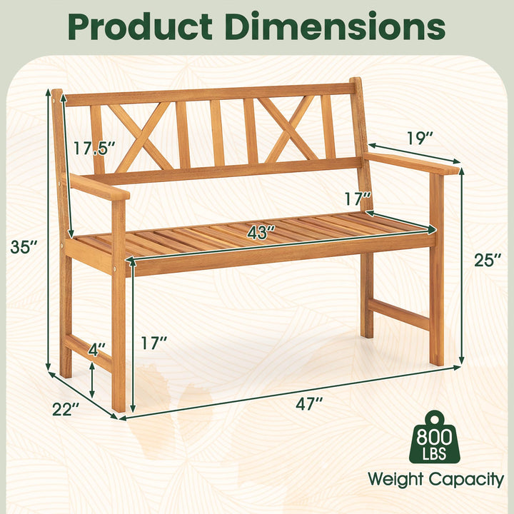 GIANTEX 2-Person Acacia Wood Outdoor Bench with 800 lbs Max Load