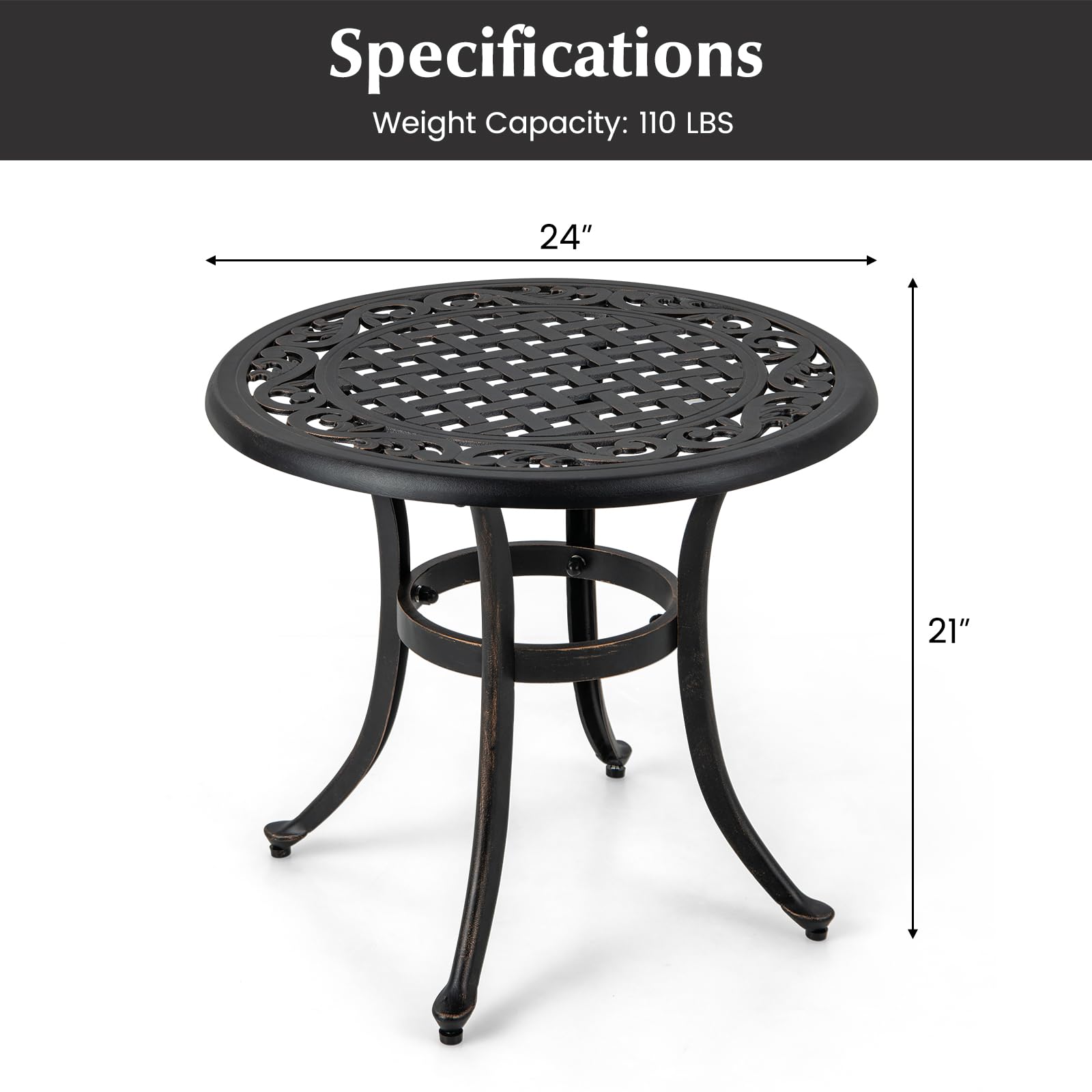 Giantex Patio Bistro Table, 24” Cast Aluminum Round Side Table, Outdoor Coffee Table for Porch, Pool, Backyard, Garden, Balcony