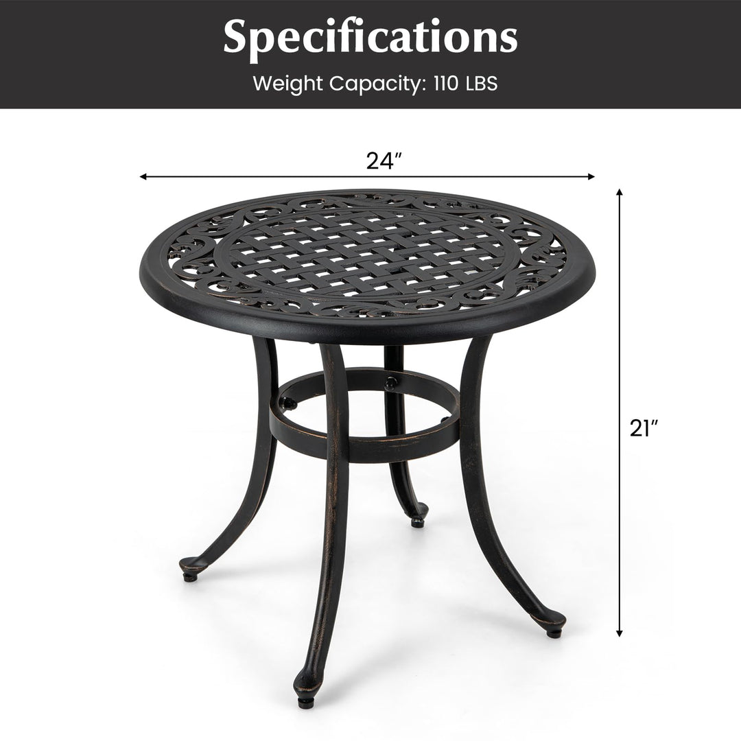 Giantex Patio Bistro Table, 24” Cast Aluminum Round Side Table, Outdoor Coffee Table for Porch, Pool, Backyard, Garden, Balcony