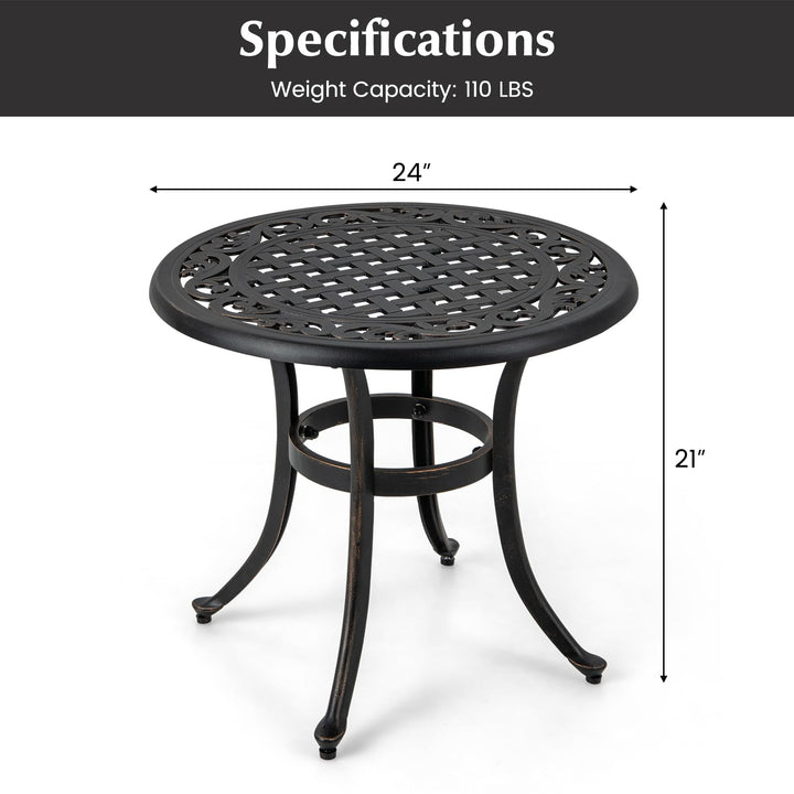 Giantex Patio Bistro Table, 24” Cast Aluminum Round Side Table, Outdoor Coffee Table for Porch, Pool, Backyard, Garden, Balcony