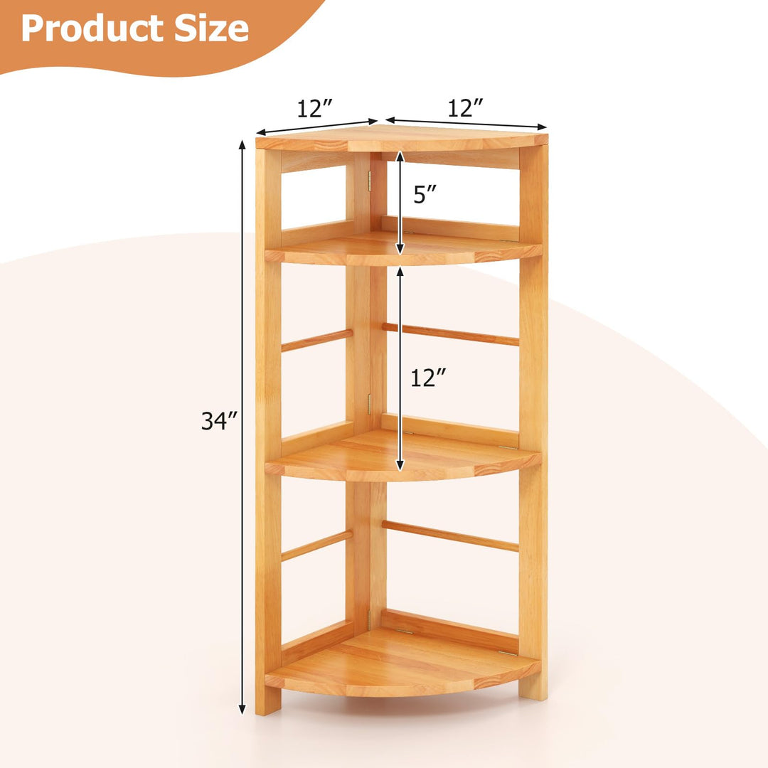Giantex 4-Tier Corner Shelf, 34" Bookshelf with Rubber Wood Frame, Anti-Toppling Kit