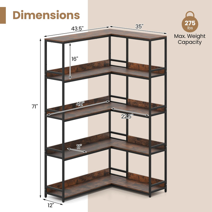 Giantex 5 Tier Corner Bookshelf with Metal Frame for Living Room