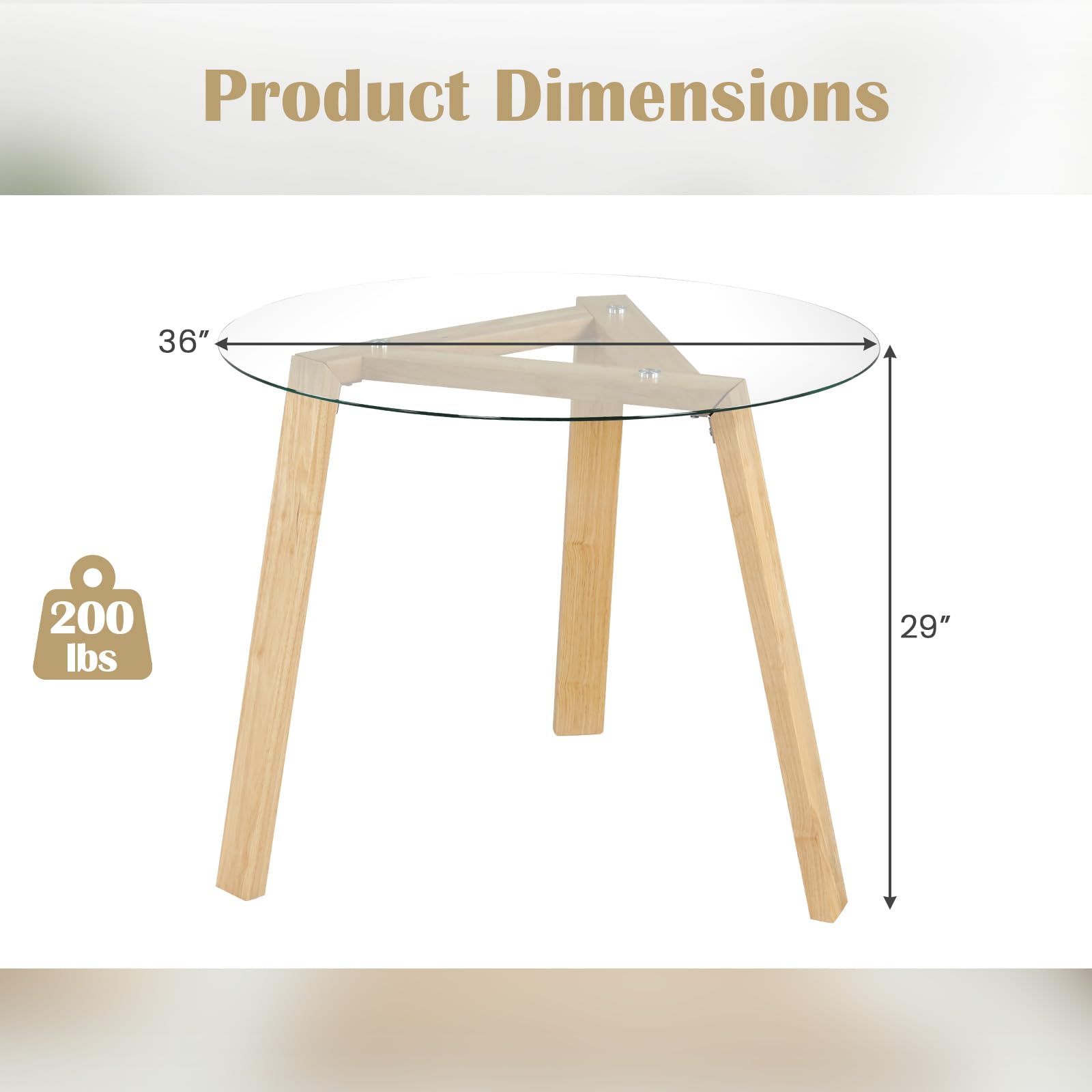 Giantex Round Glass Dining Table for 4 - Small Coffee Table with Rubber Wood Frame