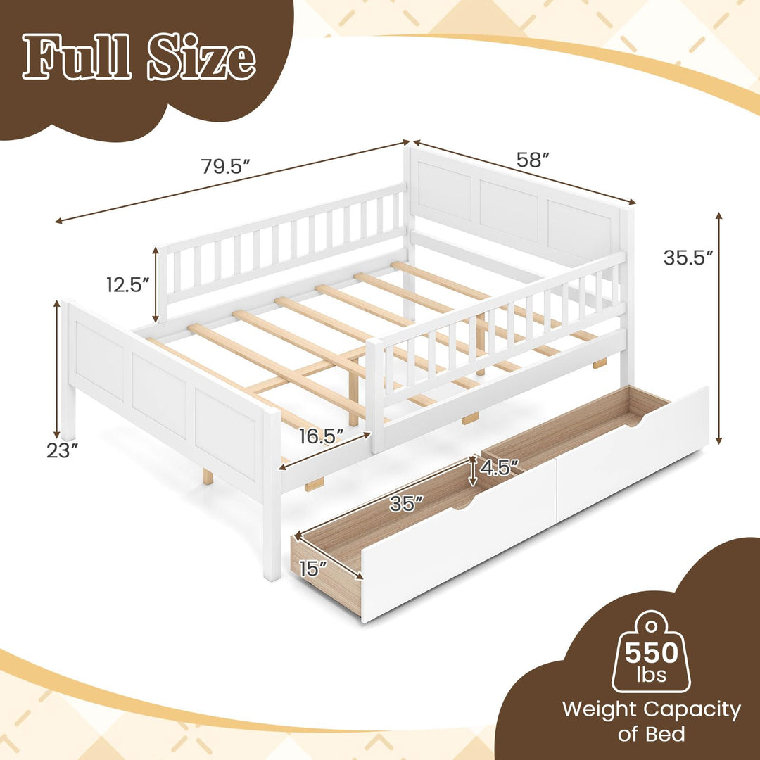 GIANTEX Full/Twin Size Bed Frame with 2 Storage Drawer &amp; Guardrails for Kids