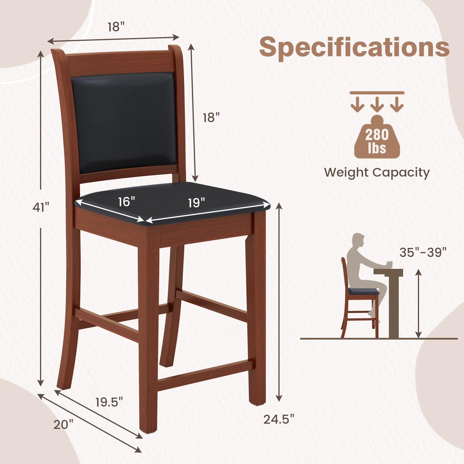 Giantex 24.5" Bar Stools Set of 2, Upholstered Counter Height Bar Stools w/Faux Leather Cushion & Footrest