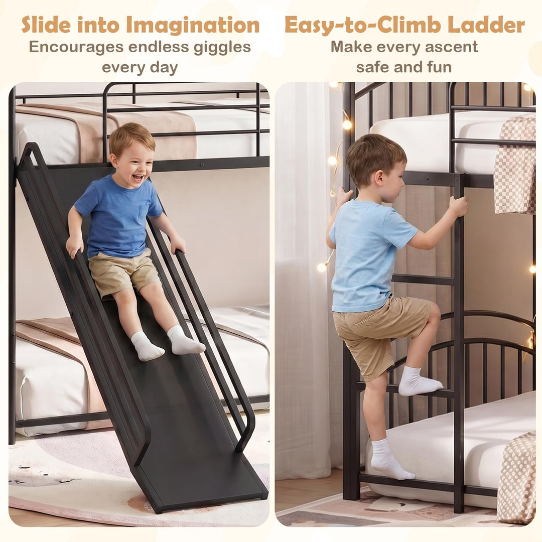 Giantex Twin Over Twin Bunk Bed with Slide &amp; Ladder for Boys Girls