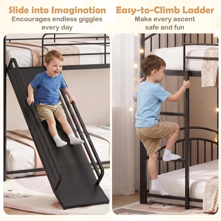 Giantex Twin Over Twin Bunk Bed with Slide &amp; Ladder for Boys Girls