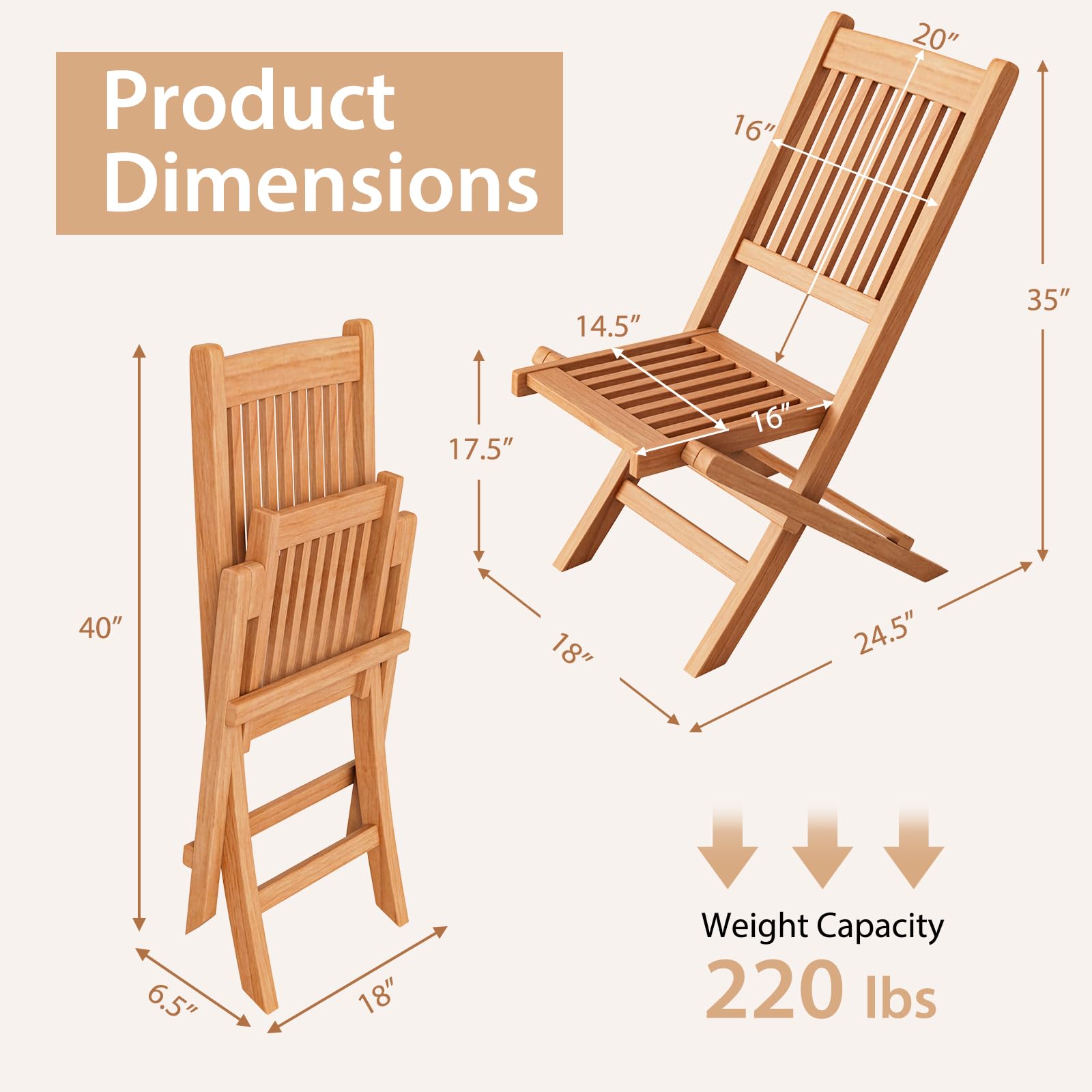 Giantex Patio Folding Chairs, Solid Teak Wood Outdoor Chairs with Slatted Seat & Back