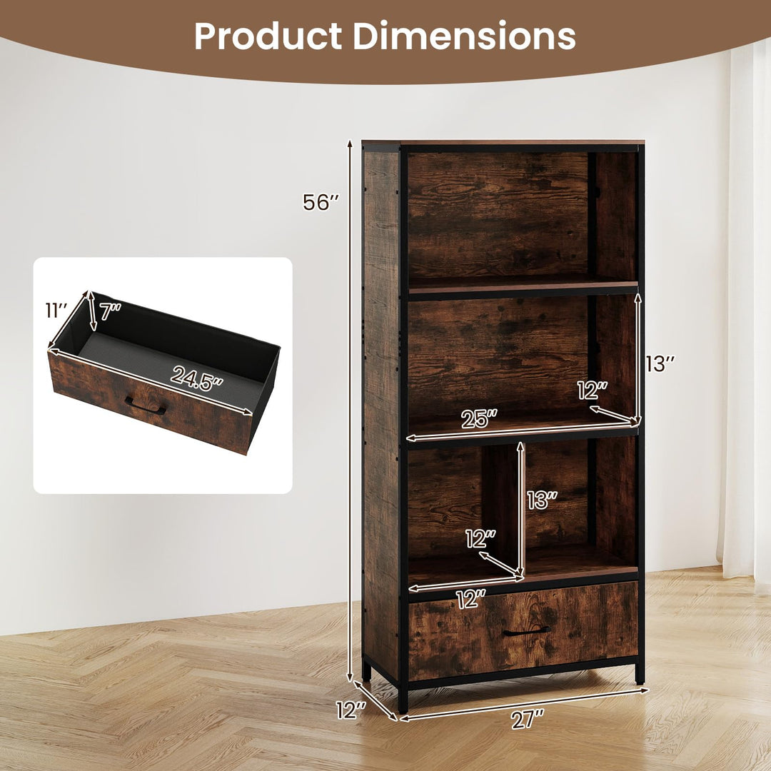 Giantex 56" Tall 5-Tier Bookcase with Drawer