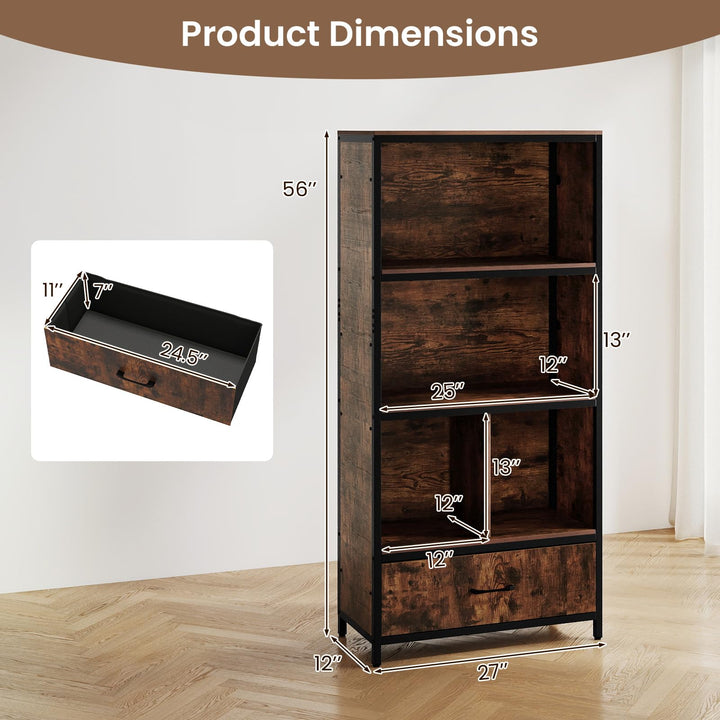 Giantex 56" Tall 5-Tier Bookcase with Drawer