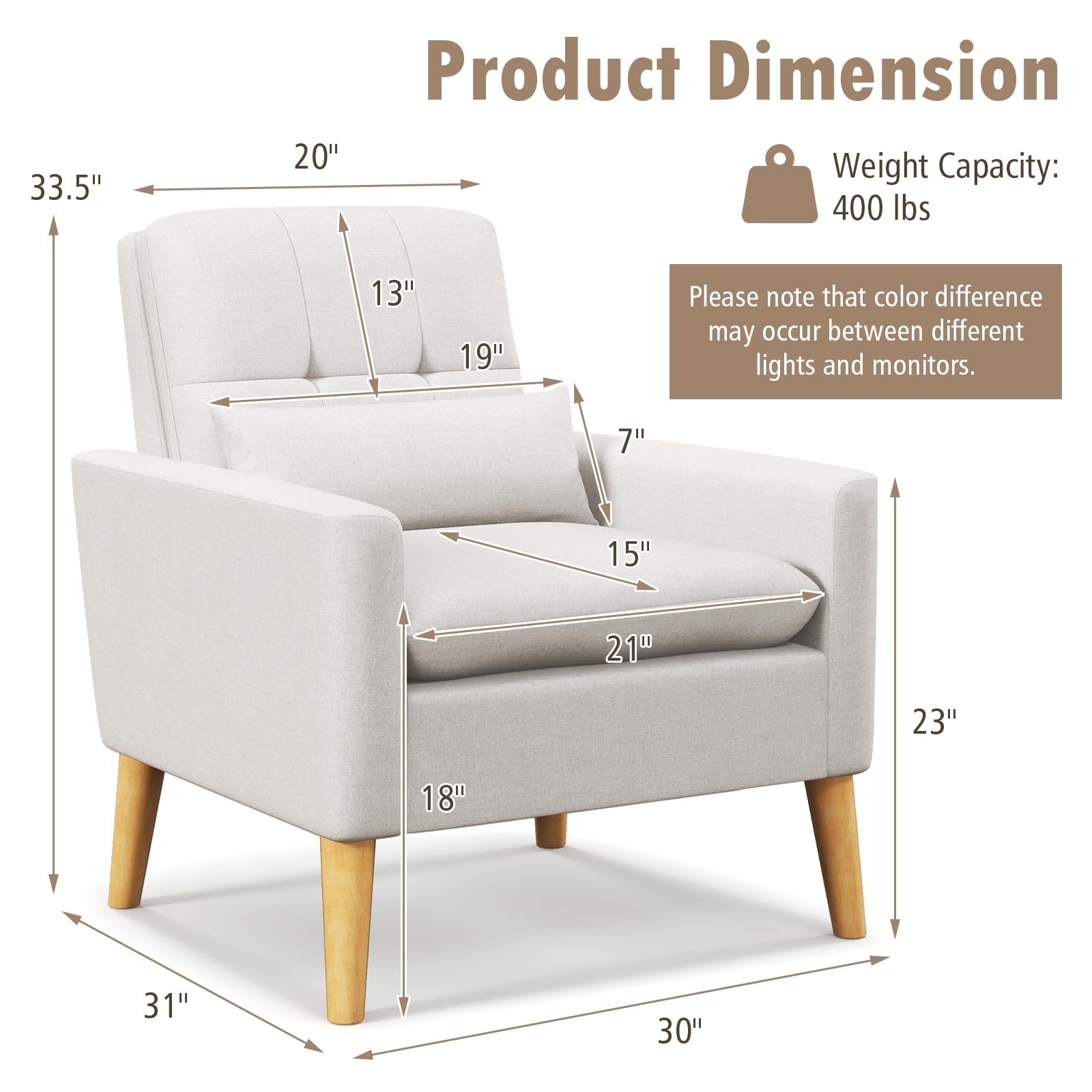 Giantex Modern Accent Chair, Mid-Century Linen Fabric Armchair