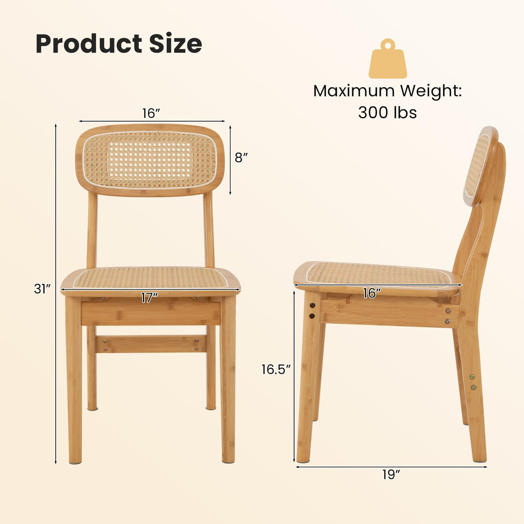 Giantex Rattan Dining Chairs Set of 2, Boho Cane Kitchen Chairs, Max Load 300 Lbs