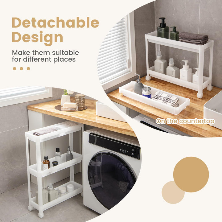 Giantex 2 Pack 3 Tier Slim Rolling Storage Cart with Wheels, Detachable Utility Cart with Drainage Holes