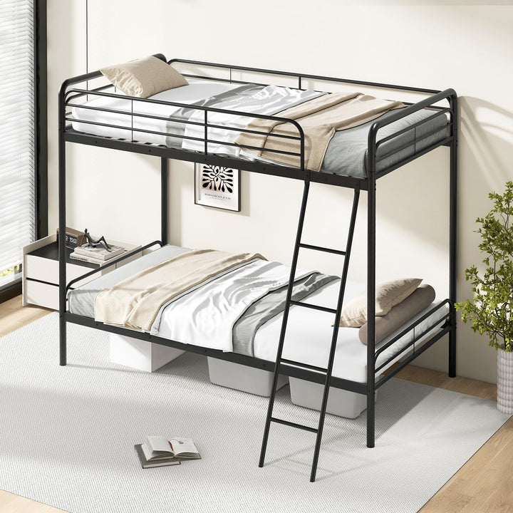Giantex Metal Bunk Bed Twin Over Twin, Heavy Duty Twin Bunk Beds with Inclined Ladder & Safety Guardrails