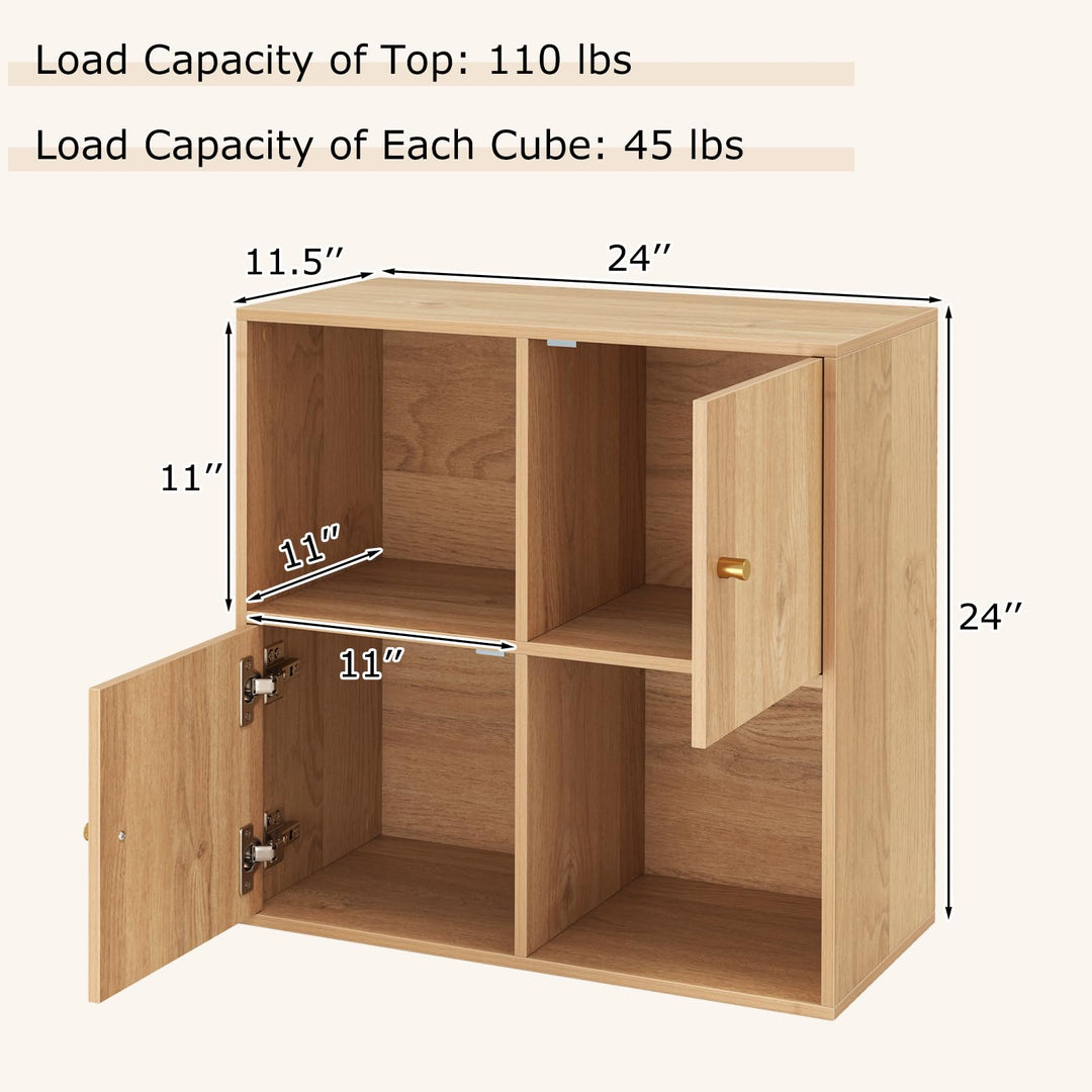 Giantex 4 Cube Bookcase, 2-Tier Freestanding Book Shelf with Open Compartments