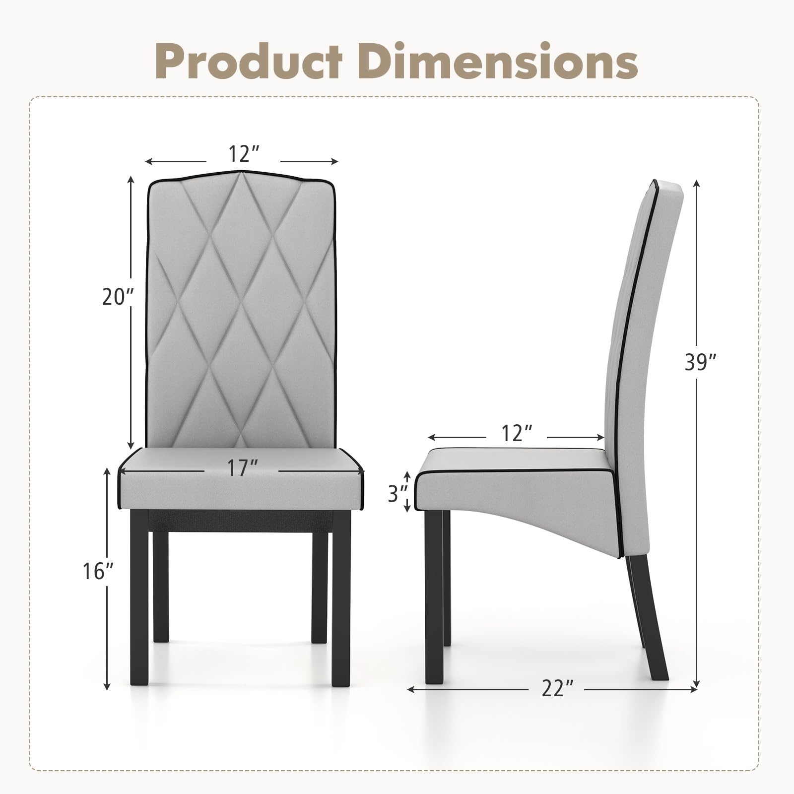 Giantex Upholstered Dining Chairs Set of 2, Tufted Fabric Dining Room Chairs w/High Backrest, High-density Sponge Cushion, Solid Rubber Wood Frame