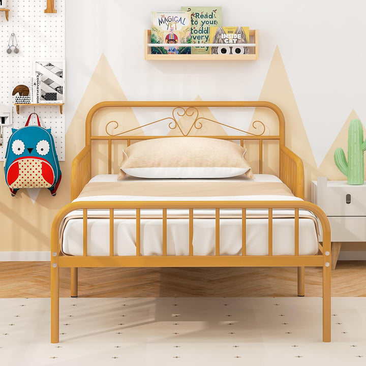 Giantex Metal Twin Bed Frames for Kids, Heavy Duty Metal Platform Bed Frame with Headboard & Safety Guardrails
