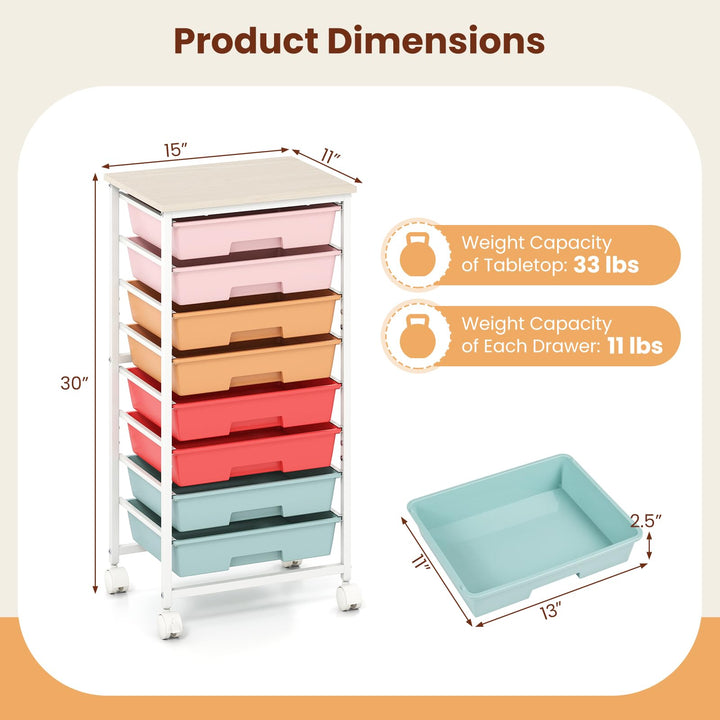 Giantex 8 Drawers Rolling Cart with Wheels for Office School
