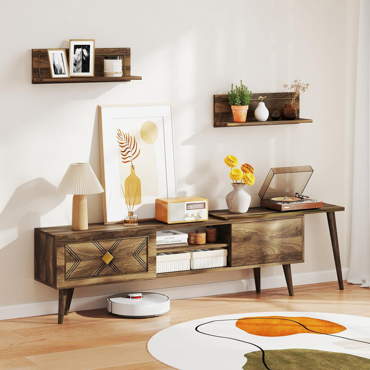 Giantex 85 Inch TV Stand and 2 Floating Shelves Set