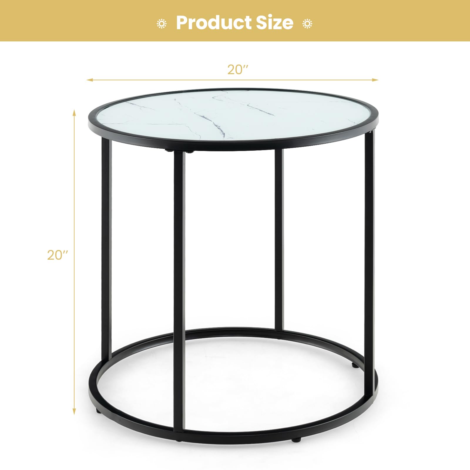 Giantex Round Side Table, Tempered Glass End Table with Metal Frame