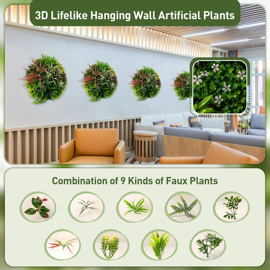 hanging faux plants Giantex 2 Pack Hanging Artificial Plants Panels, 20" Round Framed 3D Greenery Wall Art Decor