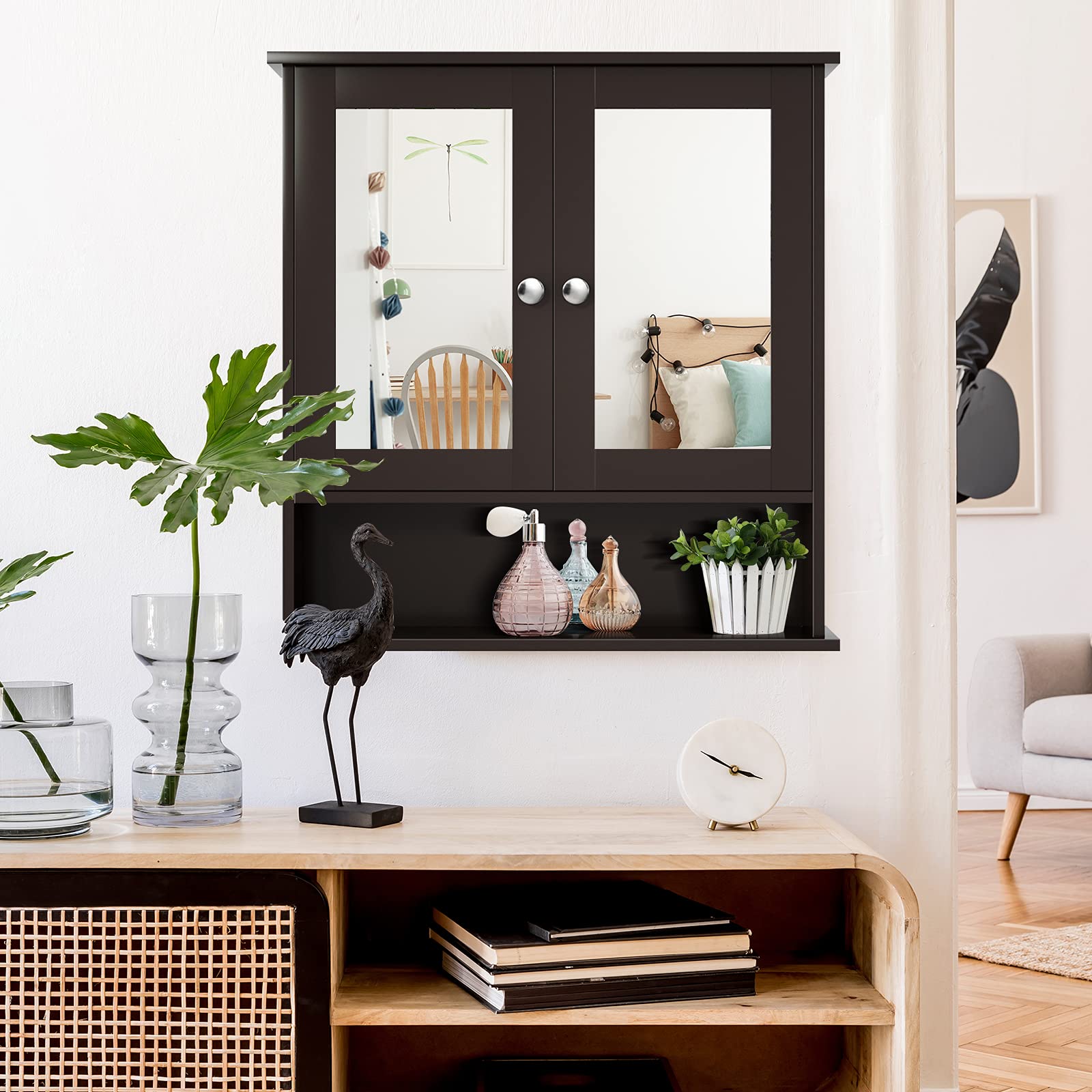 Giantex Medicine Cabinet, Bathroom Wall Cabinet with 2 Mirrored Doors, Adjustable Shelf