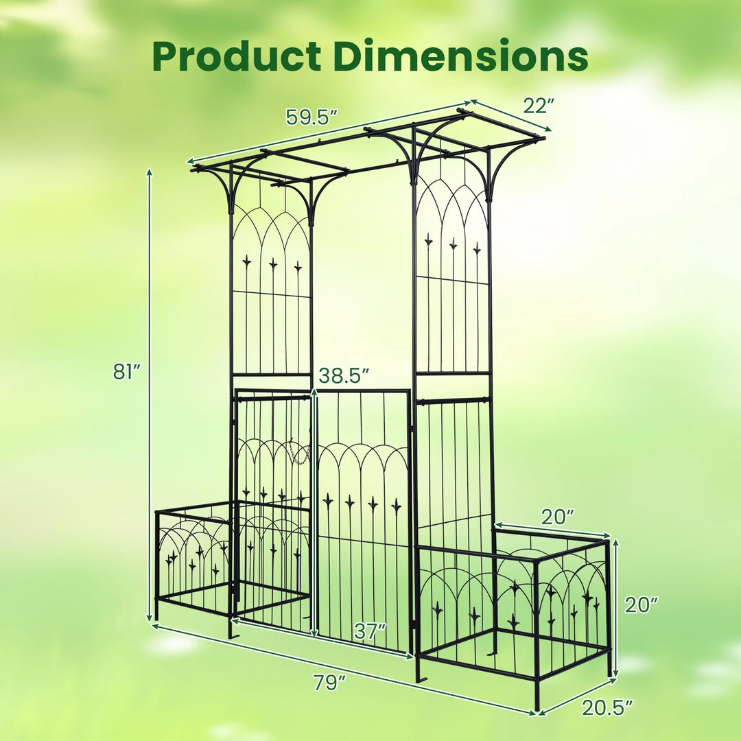Giantex 79" W x 81" H Metal Garden Arbor with Gate and Planter
