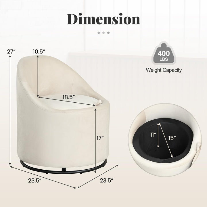 Giantex Swivel Accent Chair with Storage, 360° Upholstered Vanity Chair with Backrest