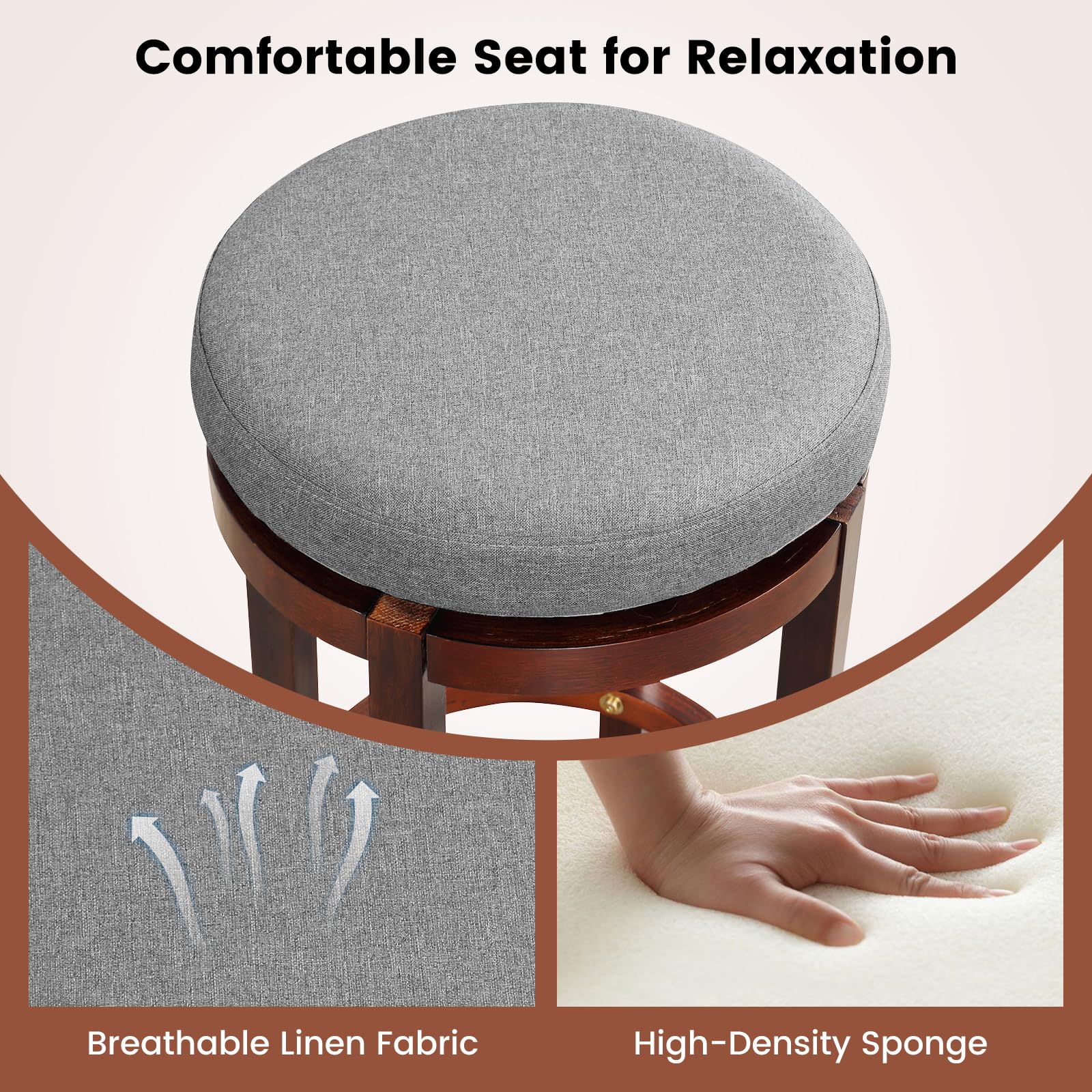 Giantex Counter Height Stool Set of 2, 26 Inch Swivel Bar Stool with Padded Cushion & Rubber Wood Legs