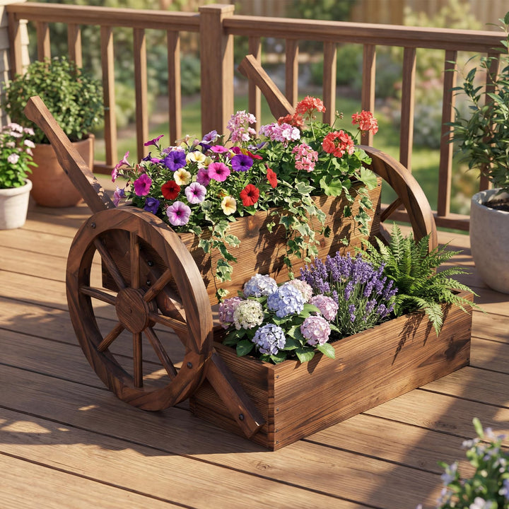 Giantex Wooden Wagon Planter Box with Wheels