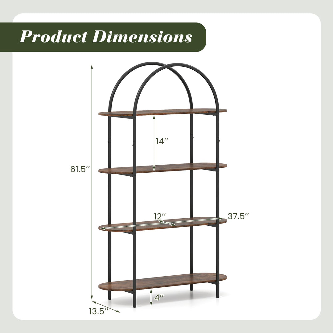 Giantex Arched Bookshelf 4-Tier Industrial Open Bookcase with Sturdy Metal Frame