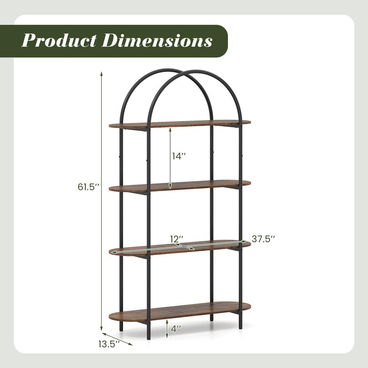 Giantex Arched Bookshelf 4-Tier Industrial Open Bookcase with Sturdy Metal Frame