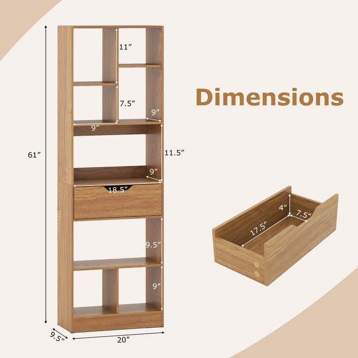 Giantex Bookcase with Drawer 61” Tall Freestanding Storage Organizer(7-Tier)