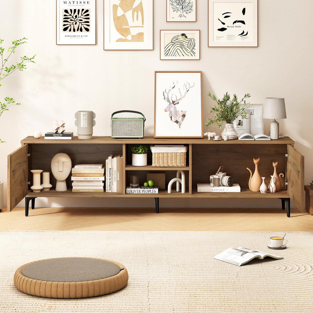 Giantex Mid Century Modern TV Stand for 55-65 Inch TV Waveform Fluted Entertainment Center