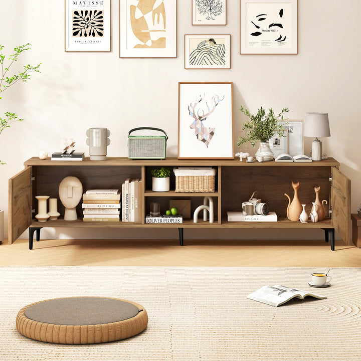 Giantex Mid Century Modern TV Stand for 55-65 Inch TV Waveform Fluted Entertainment Center