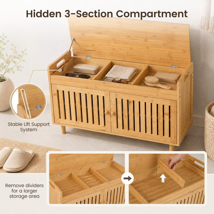 GIANTEX 36" Bamboo Shoe Storage Bench with Lift Top &amp; Cushion