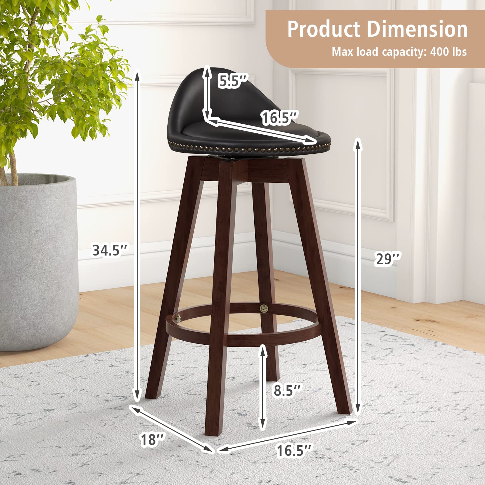 Giantex Swivel Bar Stools, 34.5 in Counter Height Stools with PVC Leather Cover, Rubber Wood Legs