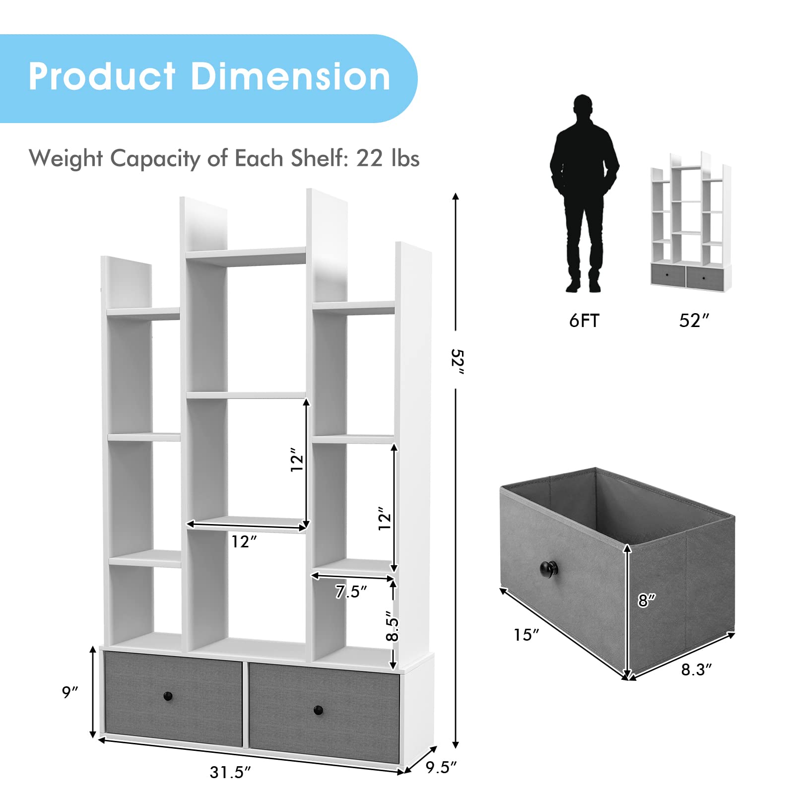 9-Cube Bookcase with 2 Drawers - Giantex