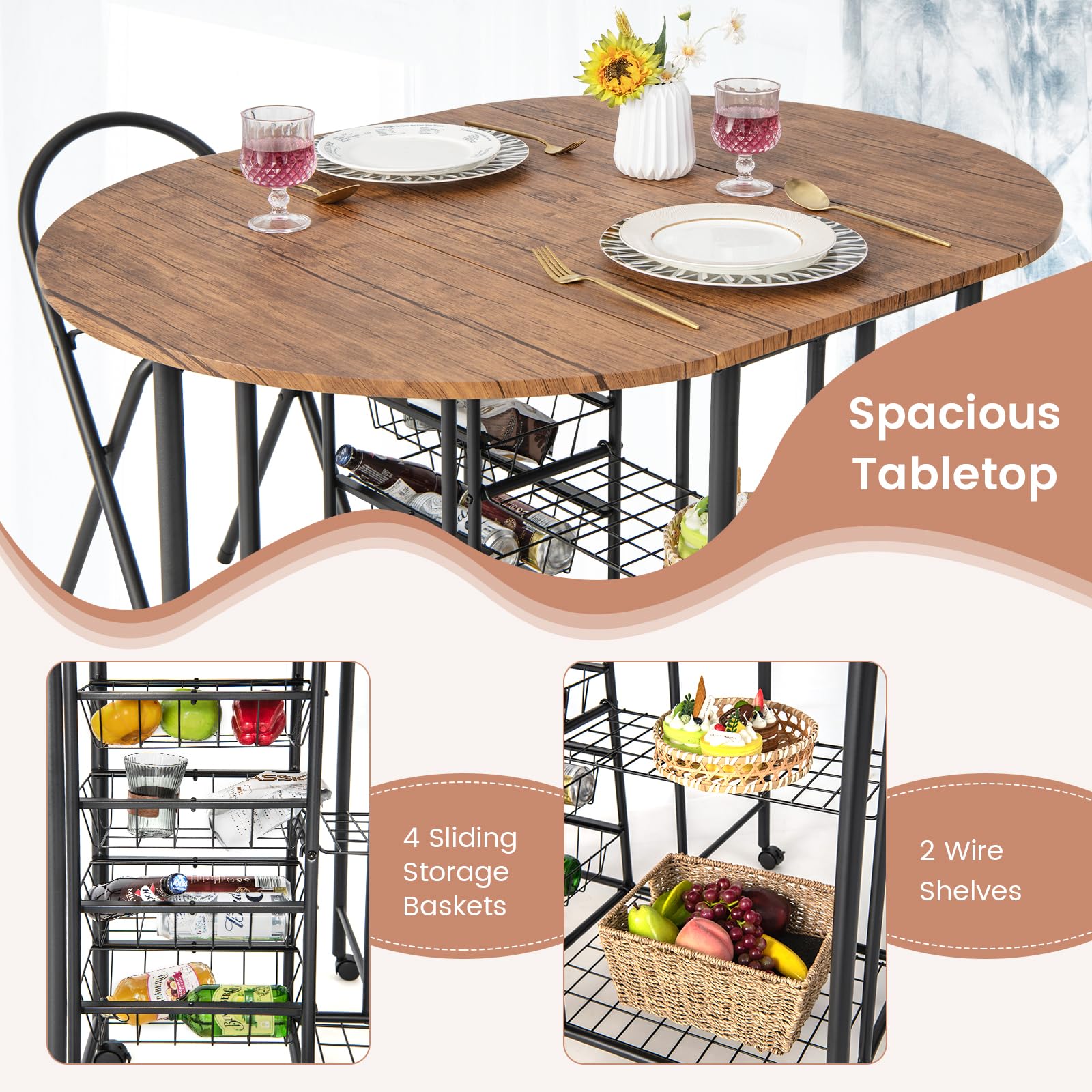3PCS Folding Dining Table Set - Giantex