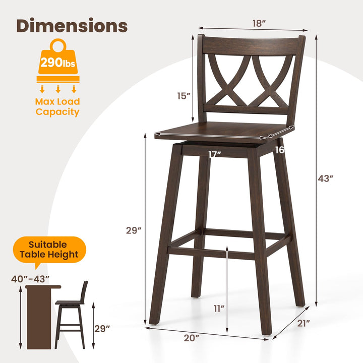 Giantex 29" Bar Stools Set of 2/4, Swivel Wooden Bar Chairs with Rubber Wood Frame, for Kitchen Island, Restaurant & Pub, Dark Grey