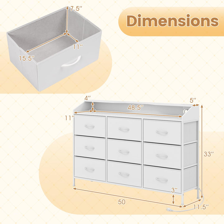 Giantex 9-Drawer LED Dresser for Bedroom with Charging Station